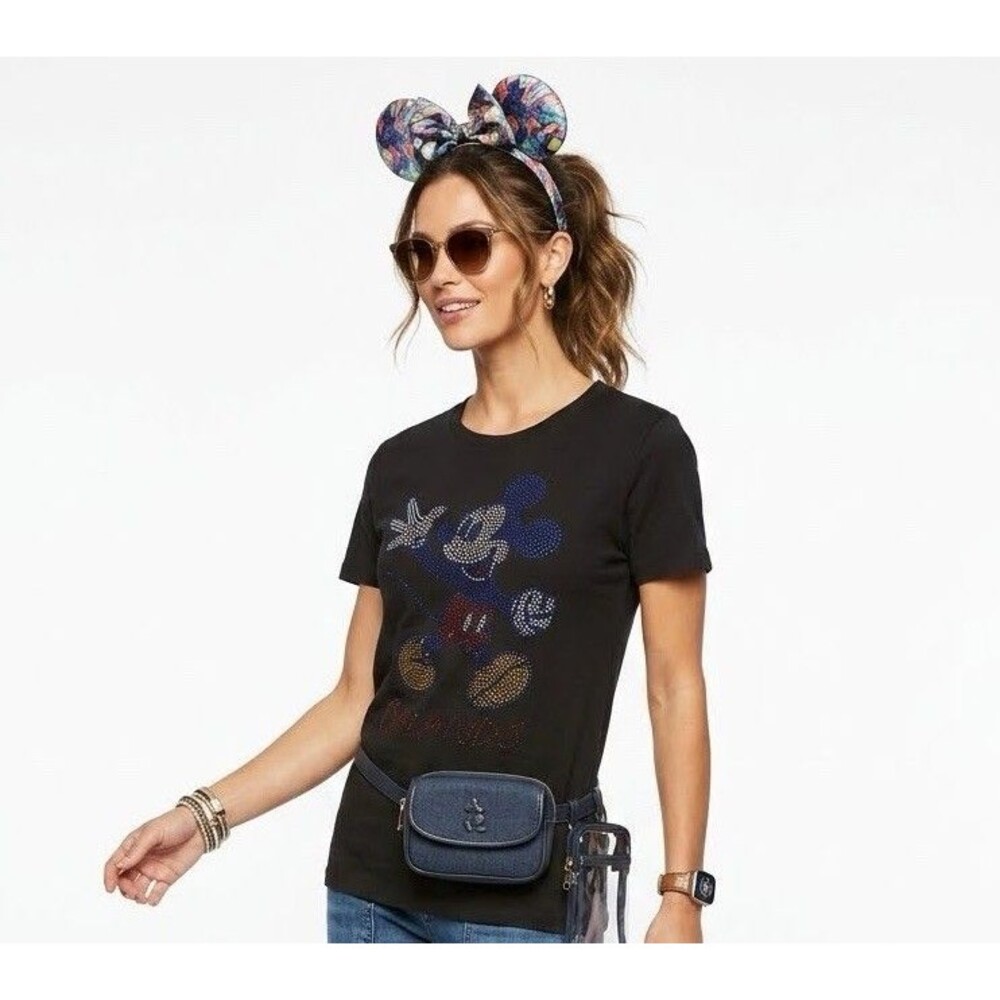 Disney World Orlando Mickey Mouse Rhinestone Shirt L Black Bedazzled Gem Tee